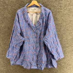 Dreams Co Sleepshirt Women 5X Plus Blue Geometric Button Up Flannel Long Sleeve